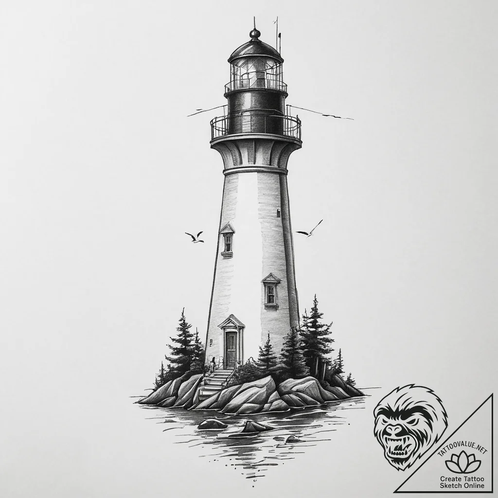 Tattoo sketch lighthouse - tattoo sketch (№1756252537_0, 26.08.2025 23:55) — tattoovalue.net