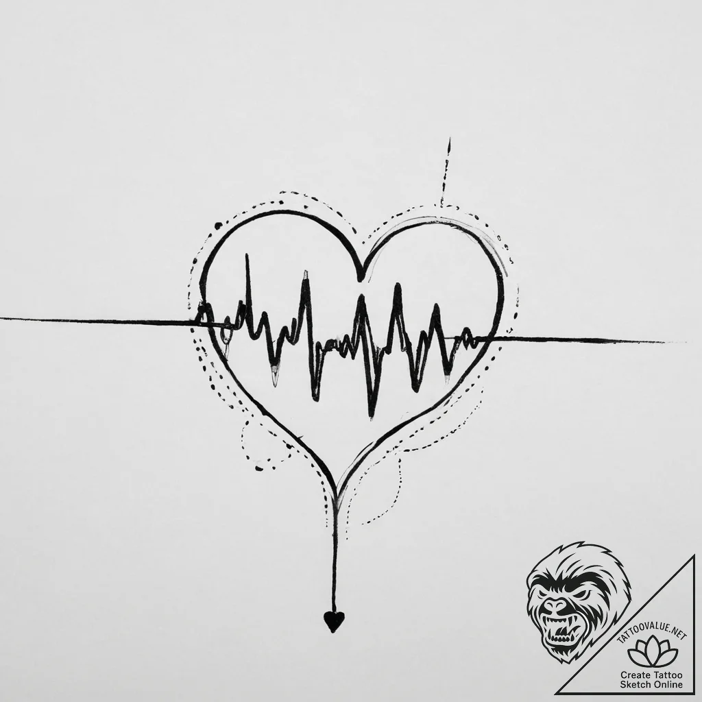 Tattoo sketch heartbeat with a design - tattoo sketch (№1756253128_0, 27.08.2025 00:05) — tattoovalue.net