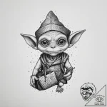 Tattoo sketch goblin with a bag, tattoo flash… – tattoo sketch (№1756255100_0, 27.08.2025 00:38) — tattoovalue.net