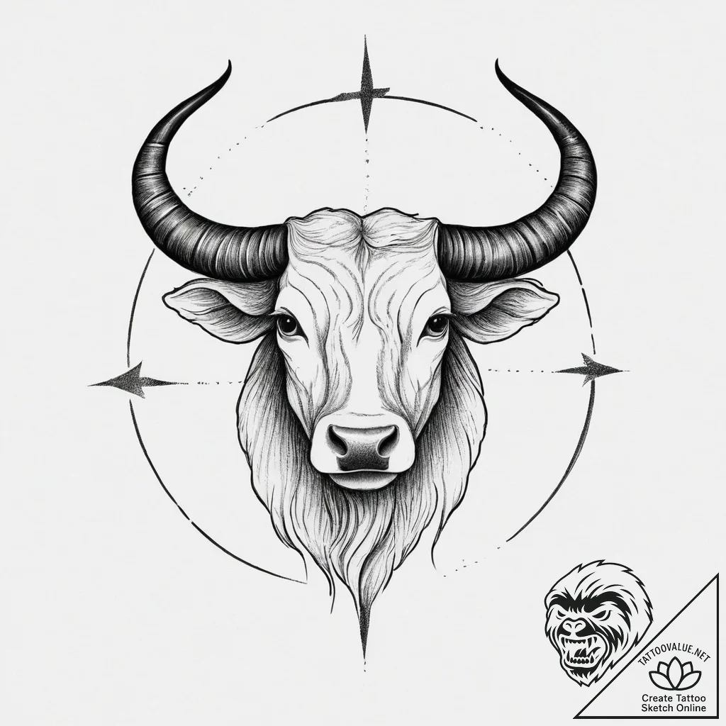 Tattoo sketch taurus zodiac symbol, concept a... - tattoo sketch (№1756256288_0, 27.08.2025 00:58) — tattoovalue.net