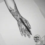 Tattoo sketch hands with a pen – tattoo sketch (№1756256681_0, 27.08.2025 01:04) — tattoovalue.net