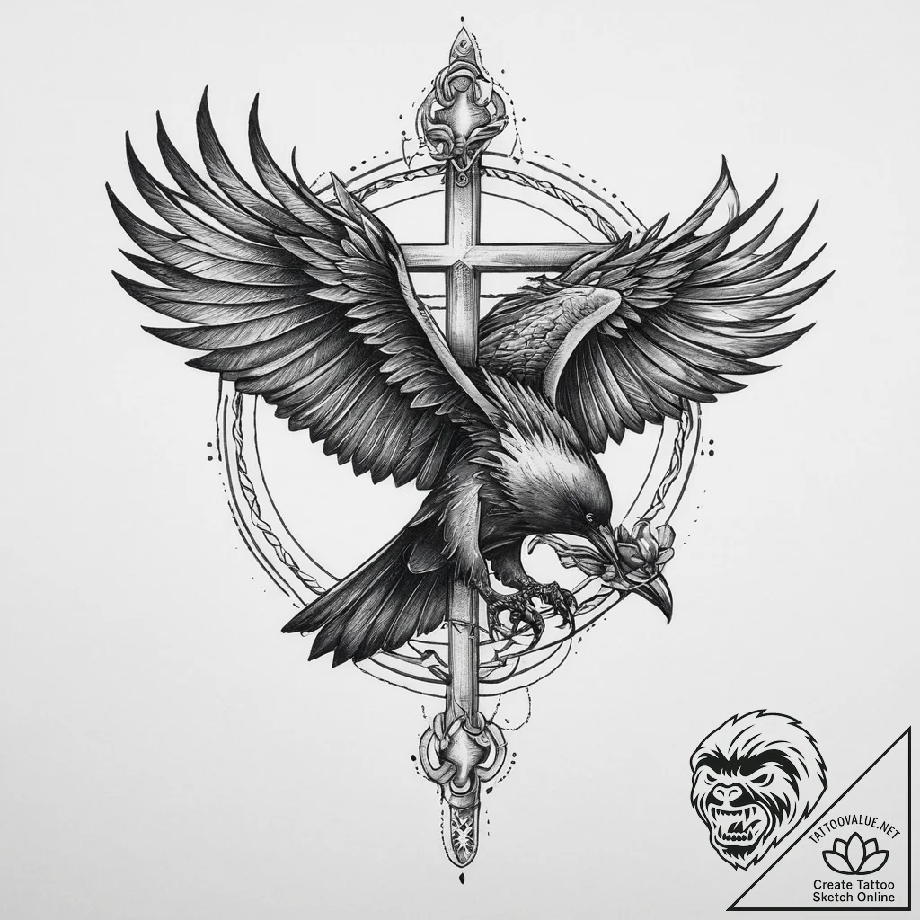 Tattoo sketch norse raven, tattoo drawing out... - tattoo sketch (№1756258657_0, 27.08.2025 01:37) — tattoovalue.net