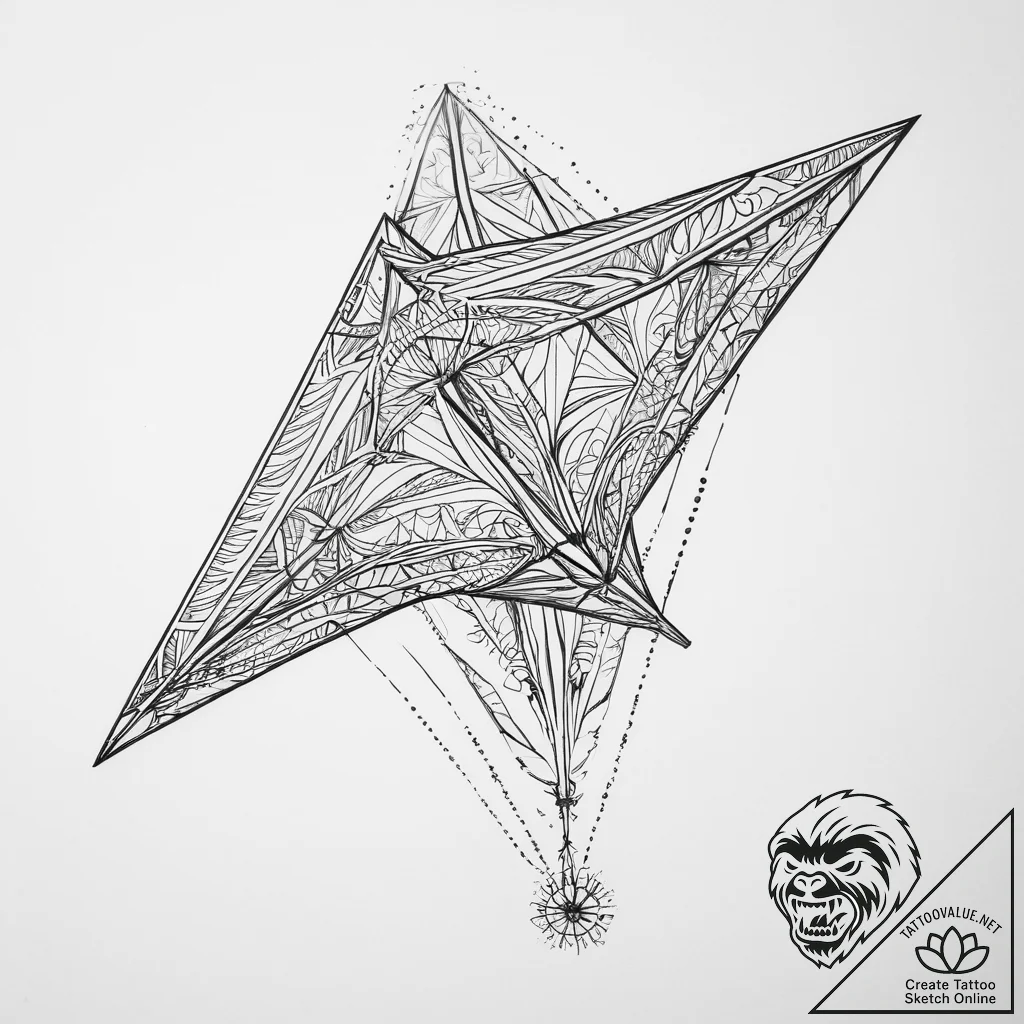 Tattoo sketch hang gliding a person with a gl... - tattoo sketch (№1756259053_0, 27.08.2025 01:44) — tattoovalue.net