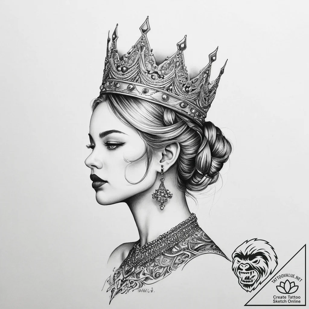 Tattoo sketch queen tattoo - tattoo sketch (№1756259448_0, 27.08.2025 01:50) — tattoovalue.net