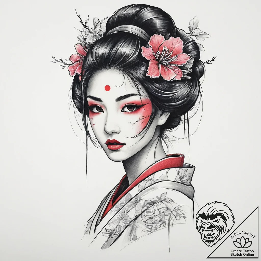 Tattoo sketch japanese geisha, tattoo line ar... - tattoo sketch (№1756260828_0, 27.08.2025 02:13) — tattoovalue.net