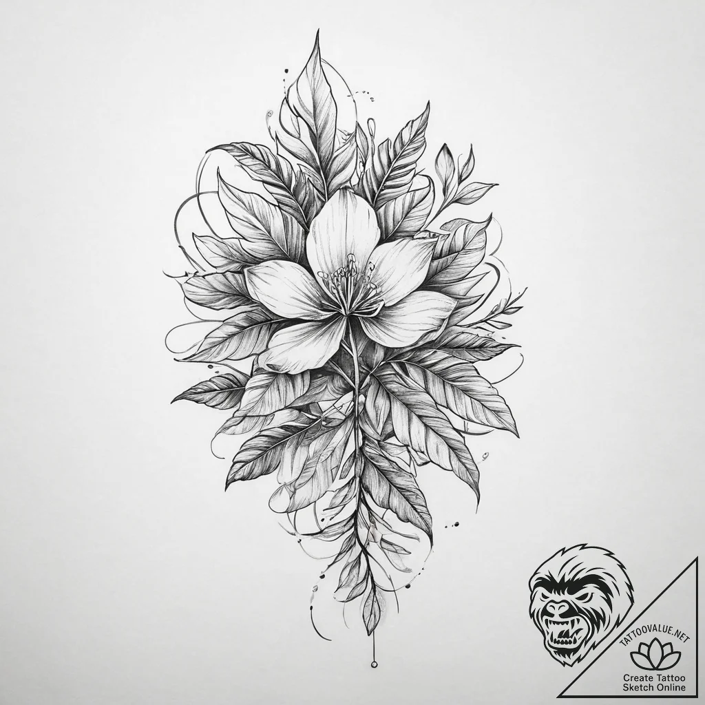 Tattoo sketch a symbolic plant, ink illustrat... - tattoo sketch (№1756262620_0, 27.08.2025 02:43) — tattoovalue.net