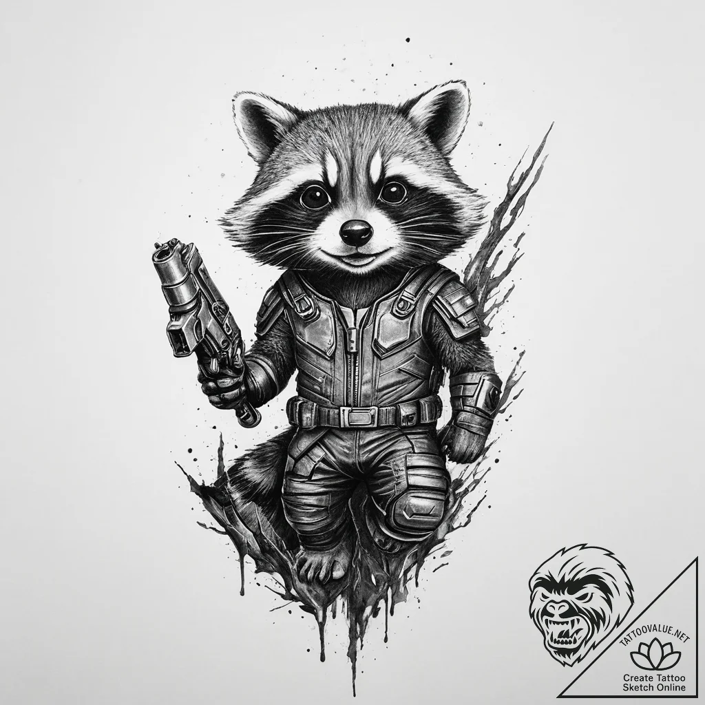 Tattoo sketch guardians of the galaxy rocket... - tattoo sketch (№1756263223_0, 27.08.2025 02:53) — tattoovalue.net