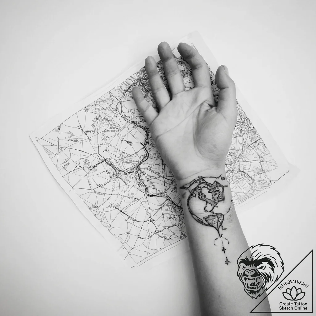 Tattoo sketch hands with a map - tattoo sketch (№1756264021_0, 27.08.2025 03:07) — tattoovalue.net