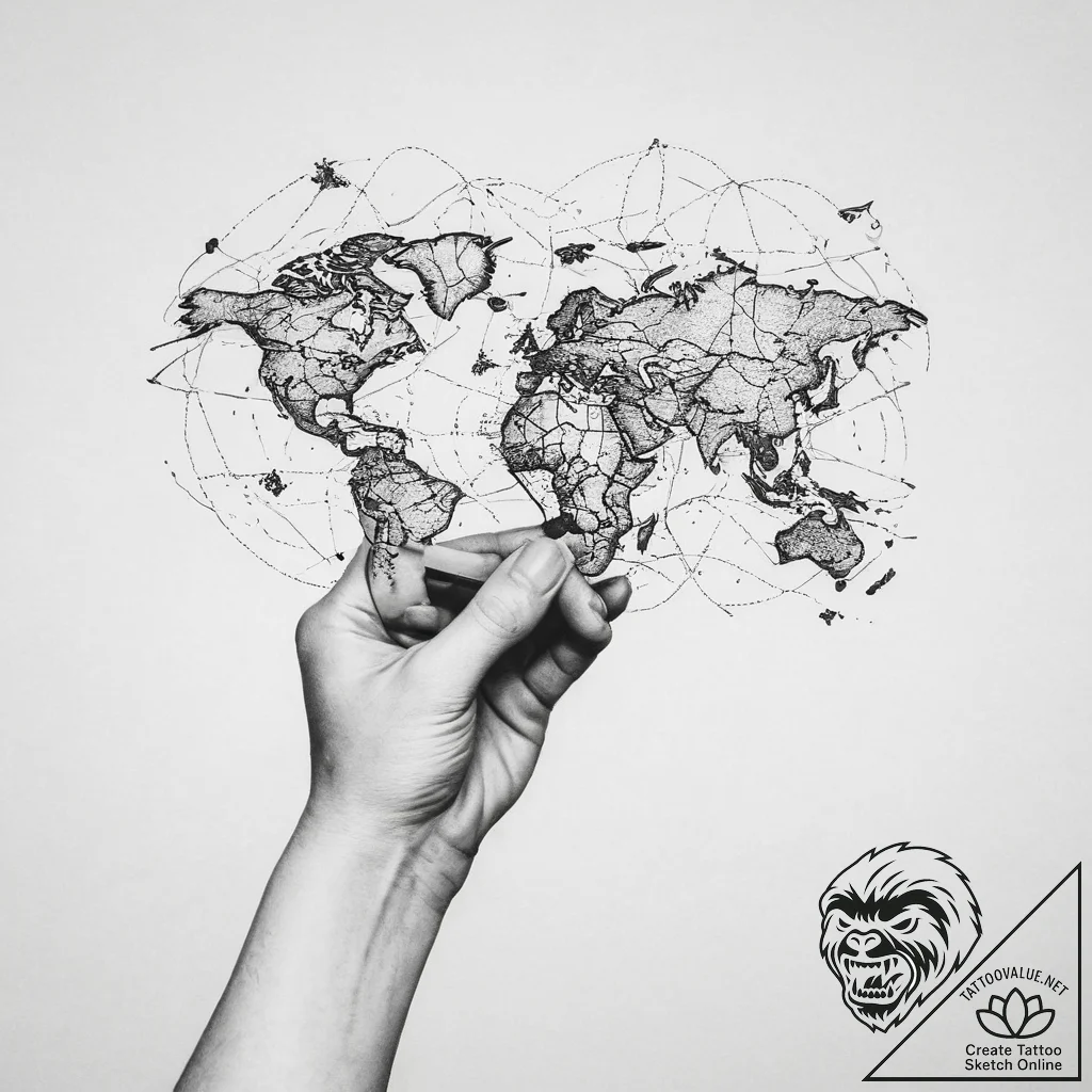 Tattoo sketch hands with a map, tattoo flash... - tattoo sketch (№1756265031_0, 27.08.2025 03:23) — tattoovalue.net
