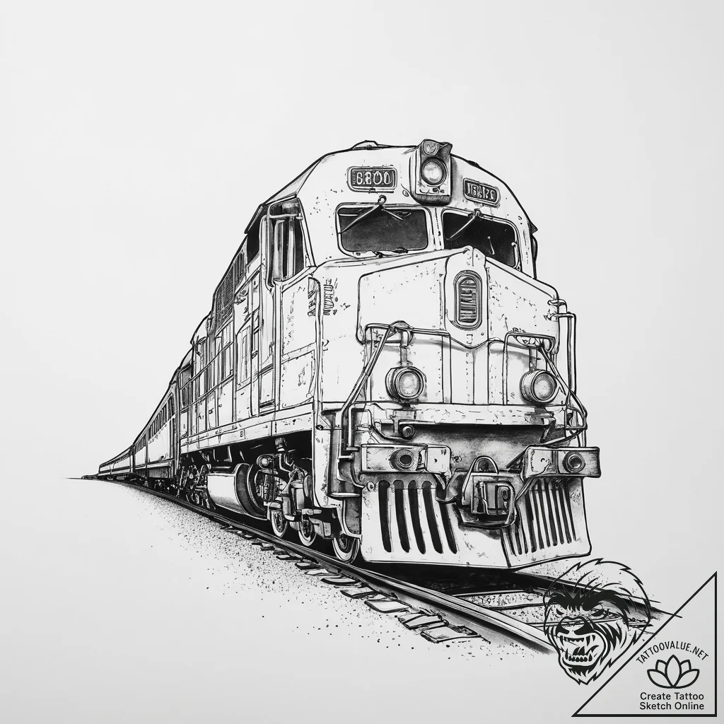 Tattoo sketch model building a train, artisti... - tattoo sketch (№1756265230_0, 27.08.2025 03:27) — tattoovalue.net