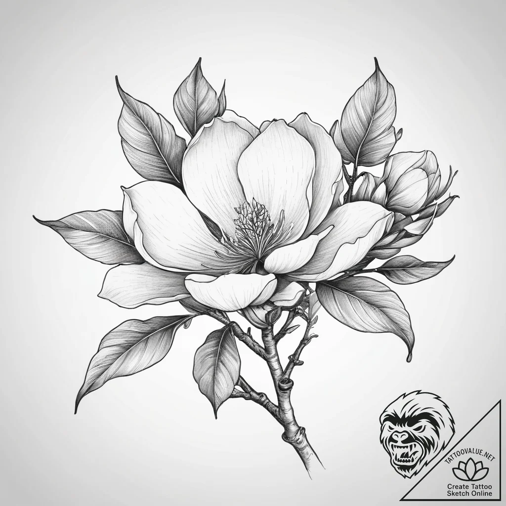 Tattoo sketch magnolia blossom branch, ink il... - tattoo sketch (№1756266251_0, 27.08.2025 03:44) — tattoovalue.net
