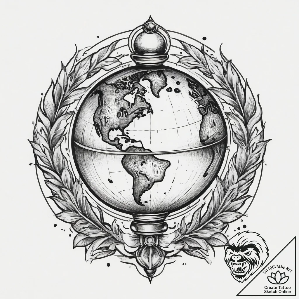 Tattoo sketch globe, tattoo flash sheet desig... - tattoo sketch (№1756270291_0, 27.08.2025 04:51) — tattoovalue.net