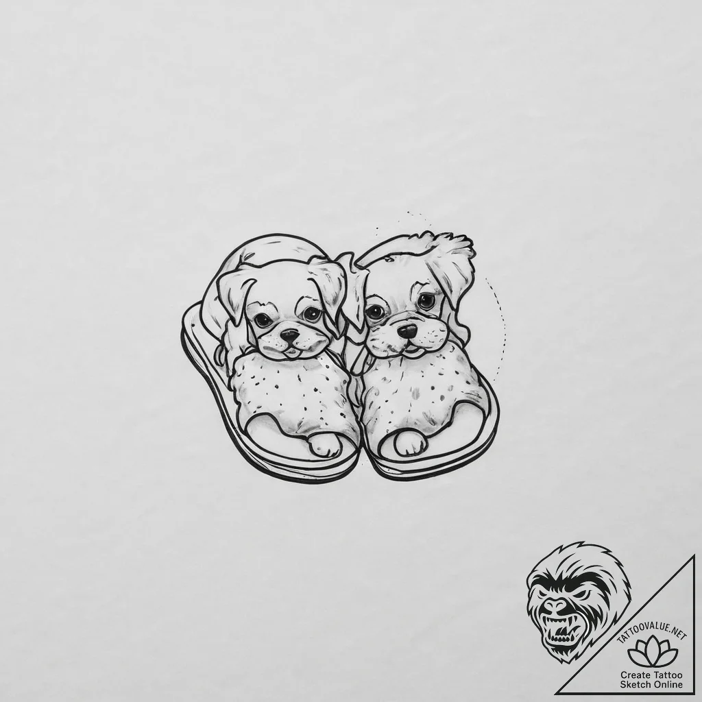 Tattoo sketch slippers with a dog, tattoo dra... - tattoo sketch (№1756270696_0, 27.08.2025 04:58) — tattoovalue.net