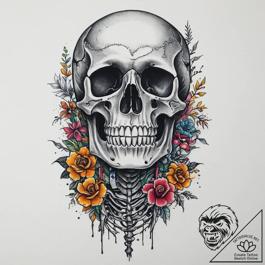 Tattoo sketch skeleton bones, artistic tattoo... - tattoo sketch (№1756272704_0, 27.08.2025 05:31) — tattoovalue.net