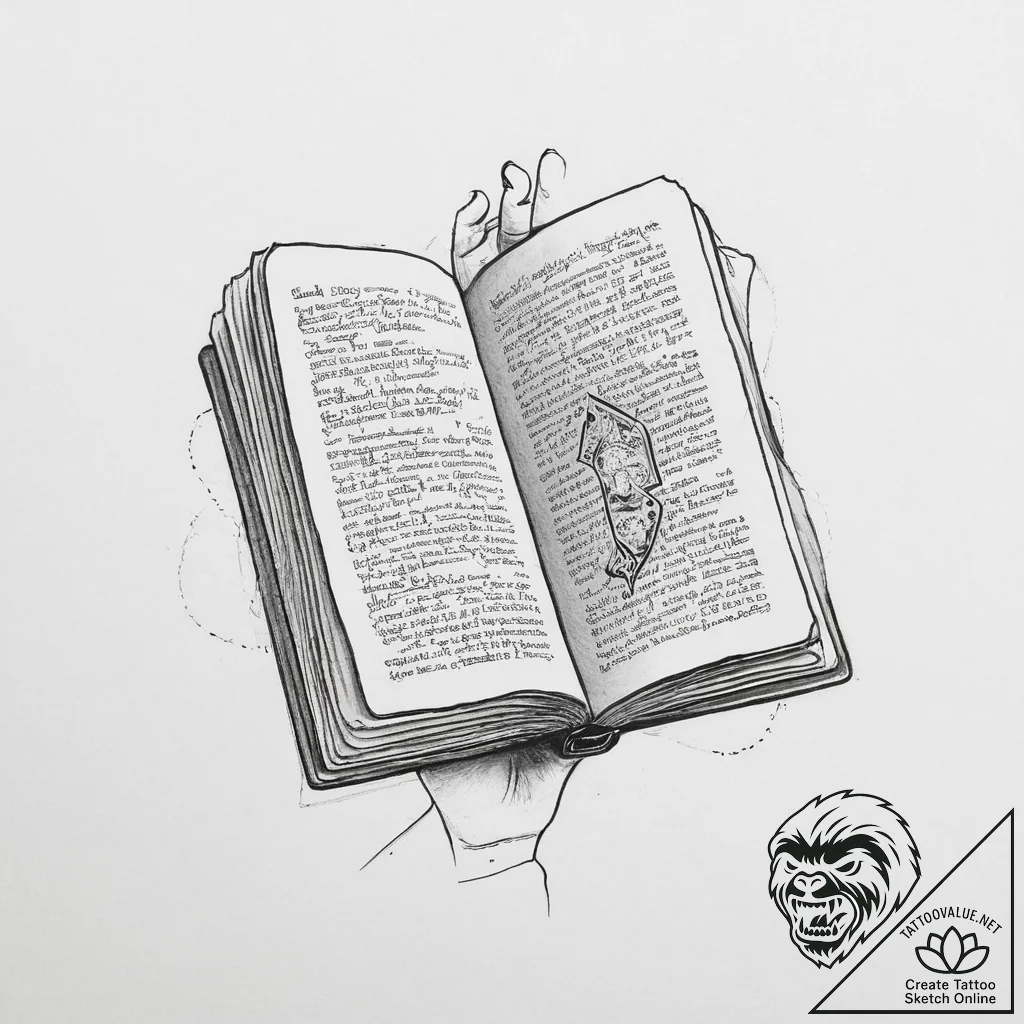 Tattoo sketch hands with a book, tattoo flash... - tattoo sketch (№1756273294_0, 27.08.2025 05:41) — tattoovalue.net