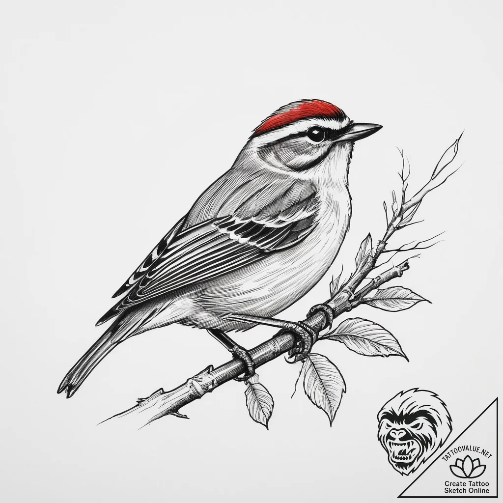 Tattoo sketch golden-crowned kinglet, tattoo... - tattoo sketch (№1756273492_0, 27.08.2025 05:44) — tattoovalue.net