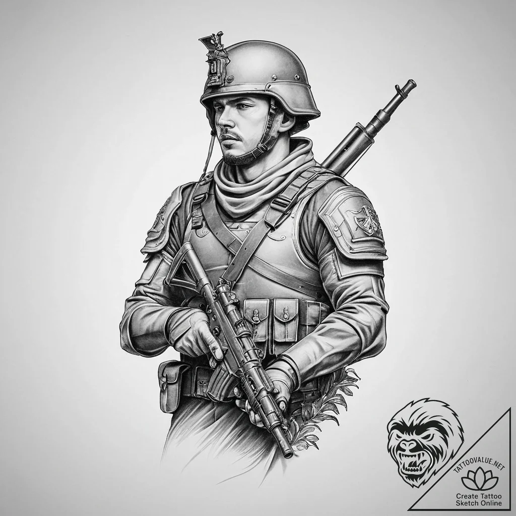 Tattoo sketch soldier with a scroll, tattoo f... - tattoo sketch (№1756276840_0, 27.08.2025 06:40) — tattoovalue.net