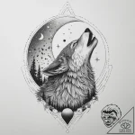 Tattoo sketch wolf howling at the moon, tatto… – tattoo sketch (№1756277431_0, 27.08.2025 06:50) — tattoovalue.net