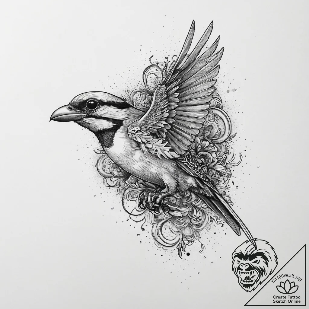 Tattoo sketch loggerhead shrike, artistic tat... - tattoo sketch (№1756278814_0, 27.08.2025 07:13) — tattoovalue.net