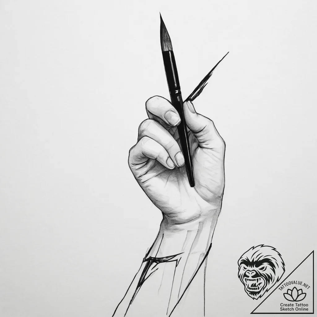 Tattoo sketch hands with a brush - tattoo sketch (№1756279996_0, 27.08.2025 07:33) — tattoovalue.net
