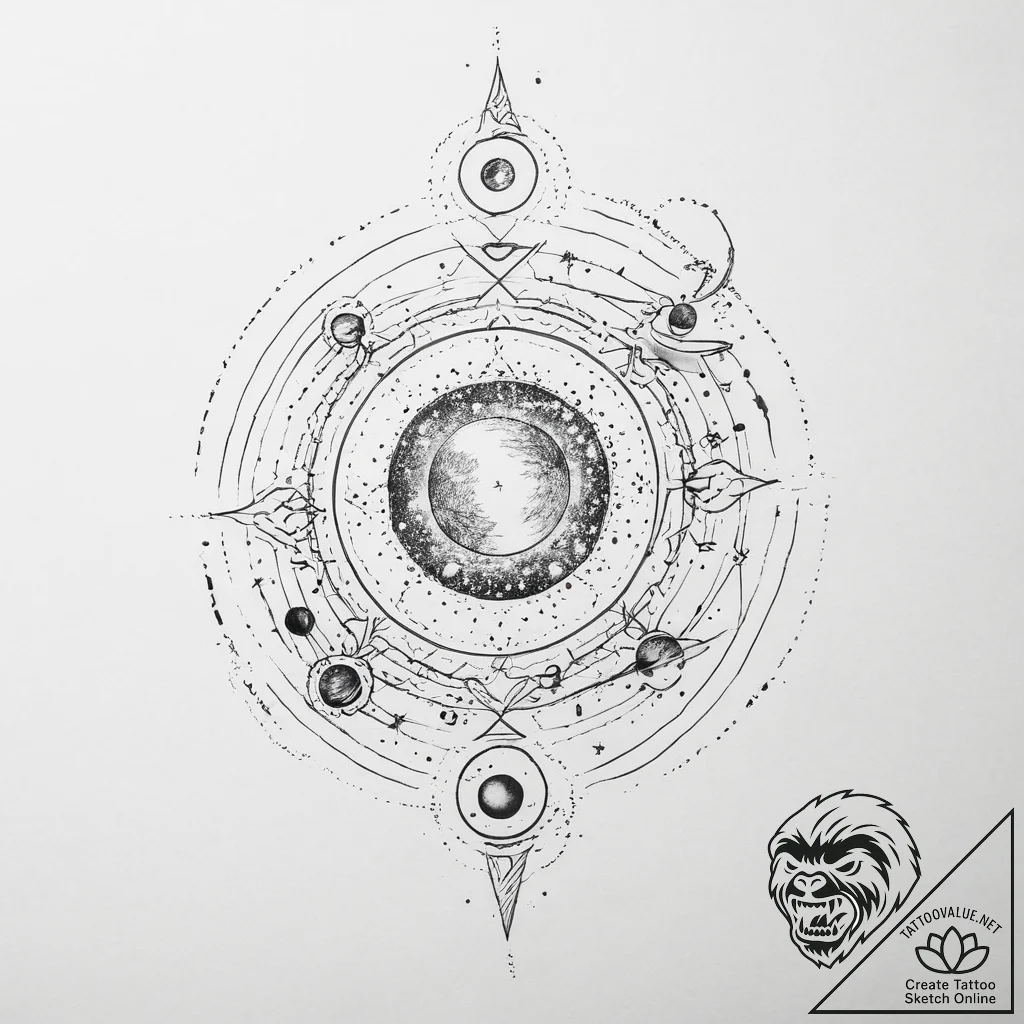 Tattoo sketch cosmic universe - tattoo sketch (№1756282958_0, 27.08.2025 08:22) — tattoovalue.net