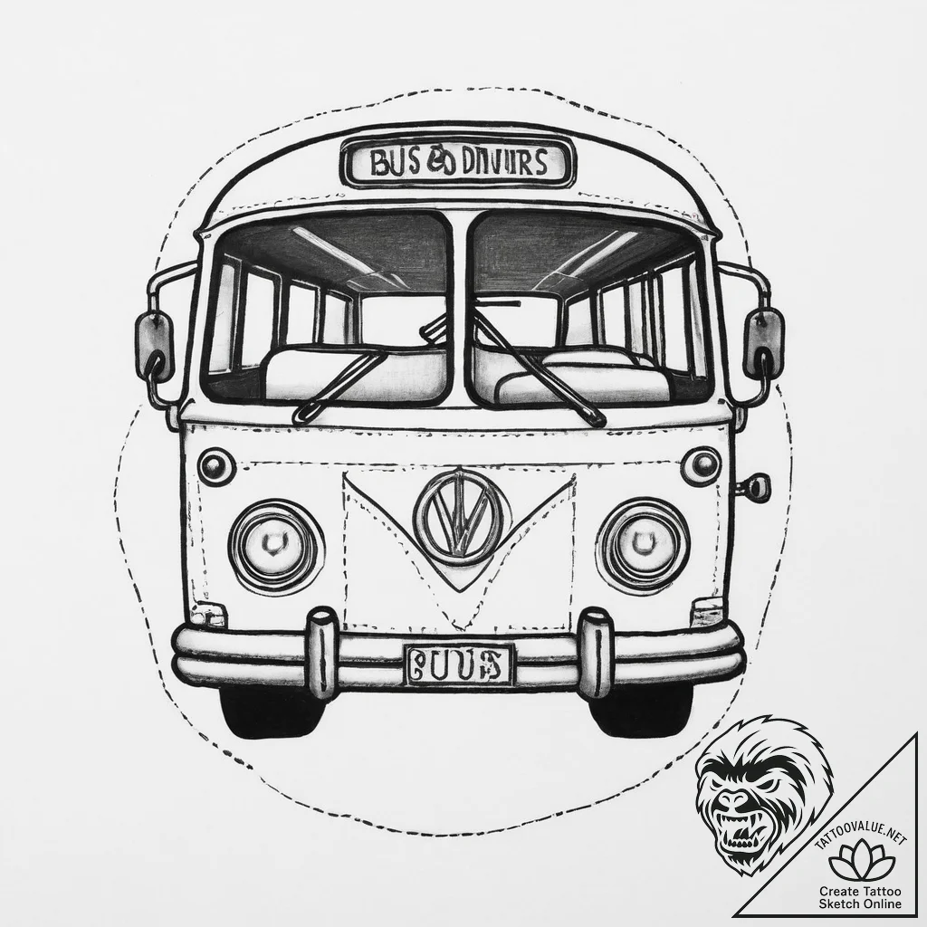 Tattoo sketch bus driver a person with a bus... - tattoo sketch (№1756285519_0, 27.08.2025 09:05) — tattoovalue.net