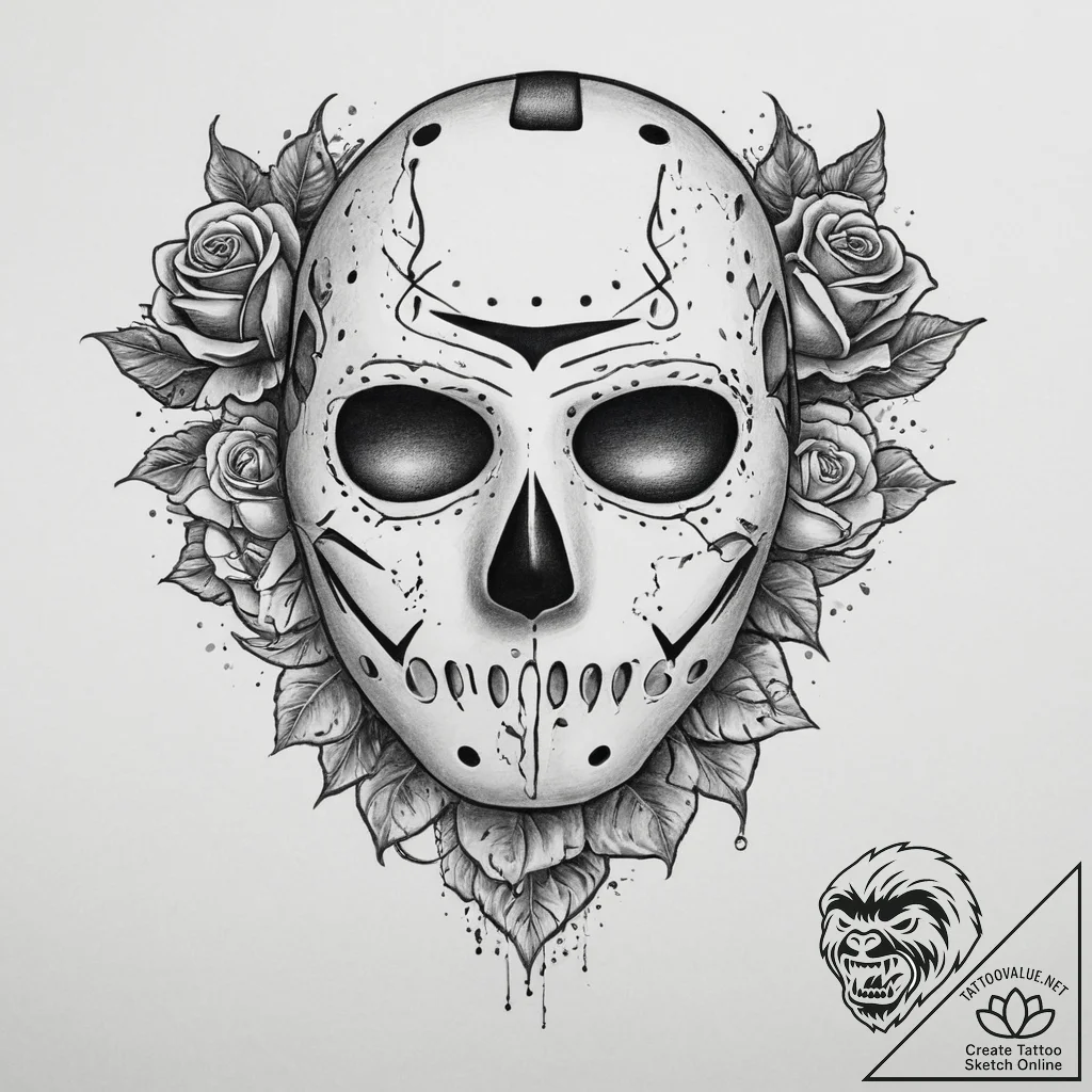 Tattoo sketch friday the 13th jason mask, tat... - tattoo sketch (№1756289476_0, 27.08.2025 10:11) — tattoovalue.net