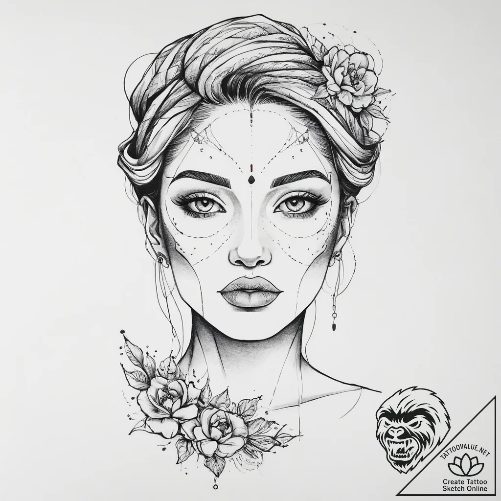Tattoo sketch mystical portrait, concept art... - tattoo sketch (№1756297993_0, 27.08.2025 12:33) — tattoovalue.net