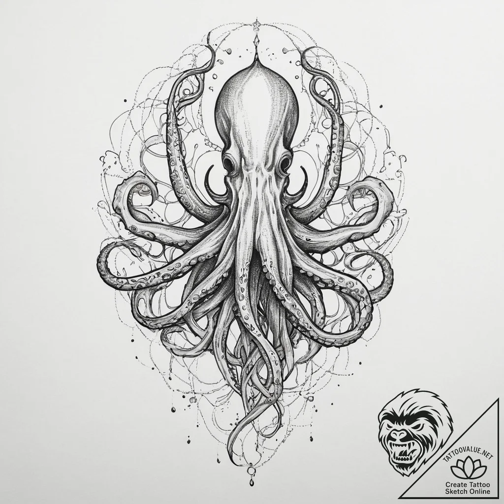 Tattoo sketch giant squid, tattoo drawing out... - tattoo sketch (№1756299393_0, 27.08.2025 12:56) — tattoovalue.net