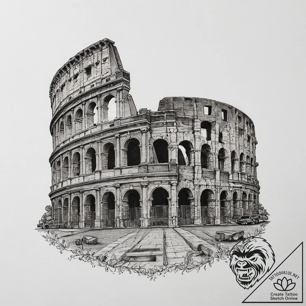 Tattoo sketch ancient roman coliseum, tattoo... - tattoo sketch (№1756300393_0, 27.08.2025 13:13) — tattoovalue.net