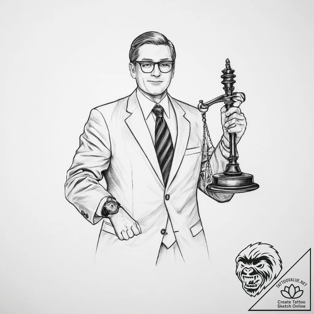 Tattoo sketch lawyer a person with a gavel - tattoo sketch (№1756301593_0, 27.08.2025 13:33) — tattoovalue.net