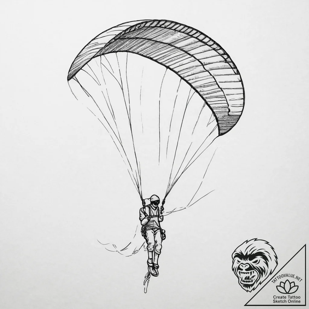 Tattoo sketch paragliding a person in the sky... - tattoo sketch (№1756301791_0, 27.08.2025 13:36) — tattoovalue.net