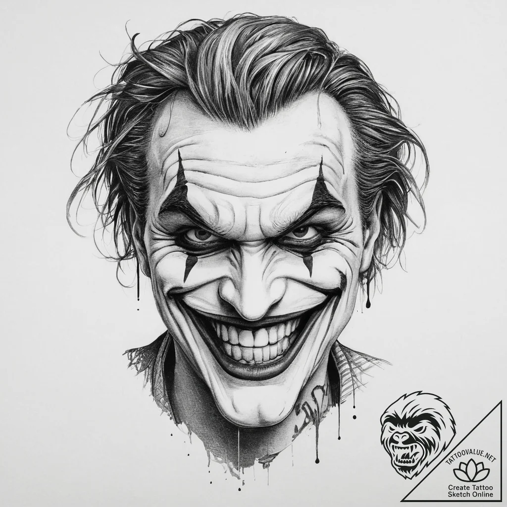 Tattoo sketch joker smile, concept art for ta... - tattoo sketch (№1756301991_0, 27.08.2025 13:39) — tattoovalue.net