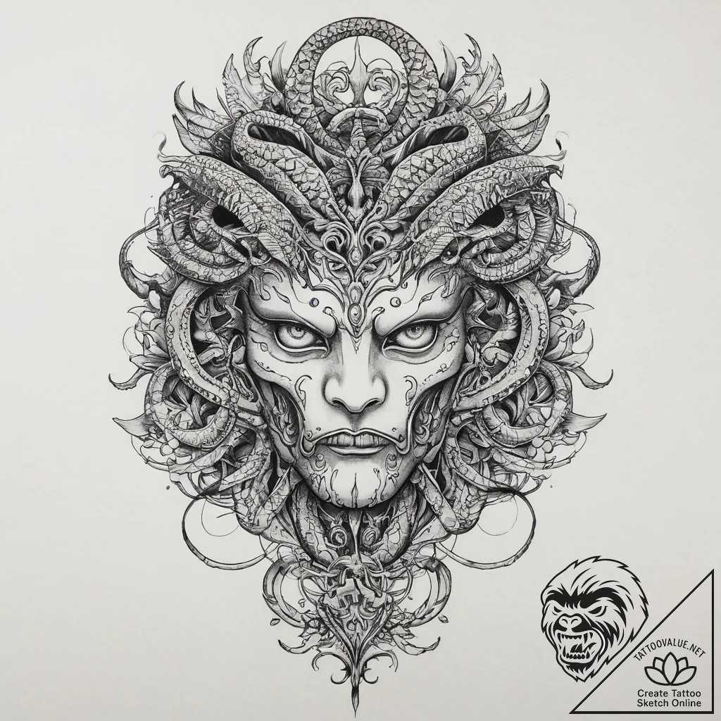 Tattoo sketch hydra head, artistic tattoo ske... - tattoo sketch (№1756302390_0, 27.08.2025 13:46) — tattoovalue.net