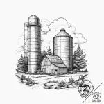 Tattoo sketch farmer barn and silo, ink illus… – tattoo sketch (№1756302787_0, 27.08.2025 13:53) — tattoovalue.net