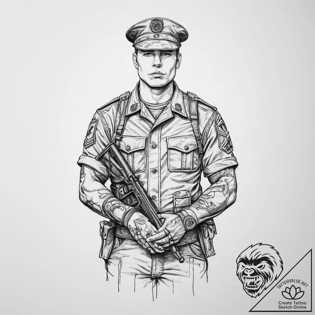 Tattoo sketch soldier with a thread, tattoo s... - tattoo sketch (№1756303376_0, 27.08.2025 14:02) — tattoovalue.net