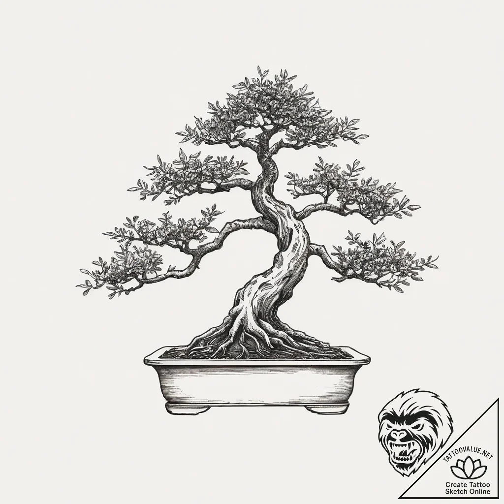 Tattoo sketch bonsai tree on a table, tattoo... - tattoo sketch (№1756303772_0, 27.08.2025 14:09) — tattoovalue.net