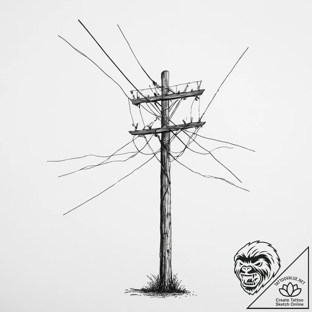 Tattoo sketch telephone pole with wires - tattoo sketch (№1756304527_0, 27.08.2025 14:22) — tattoovalue.net