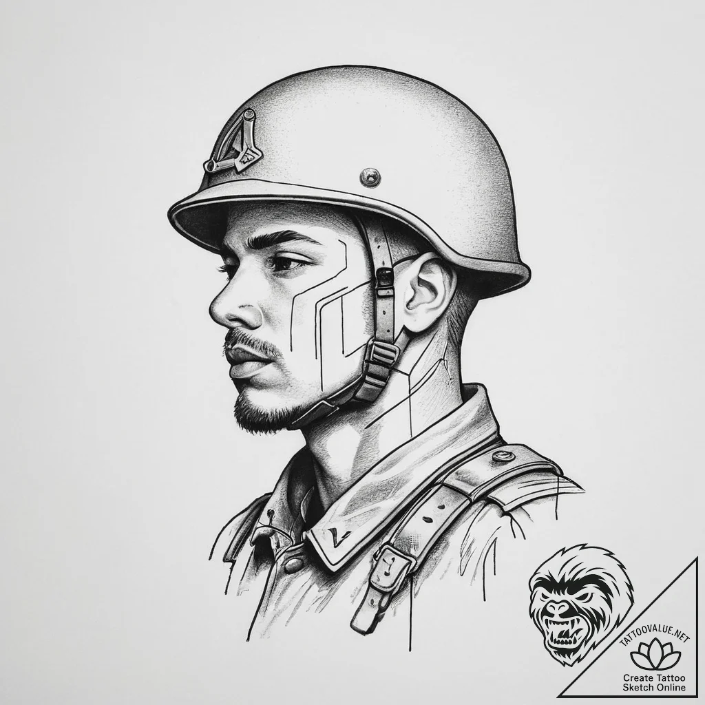 Tattoo sketch soldier with a paper, tattoo fl... - tattoo sketch (№1756305519_0, 27.08.2025 14:38) — tattoovalue.net