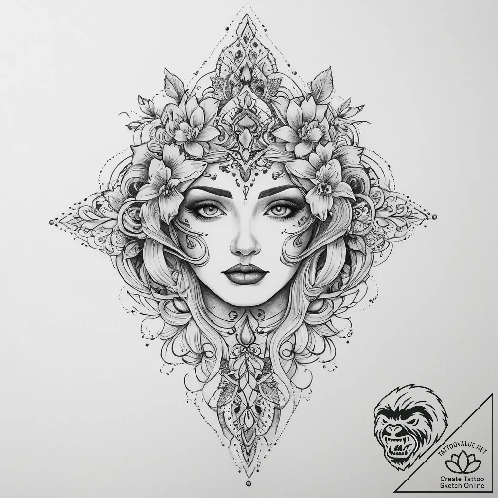 Tattoo sketch down coat with a design, concep... - tattoo sketch (№1756306305_0, 27.08.2025 14:51) — tattoovalue.net