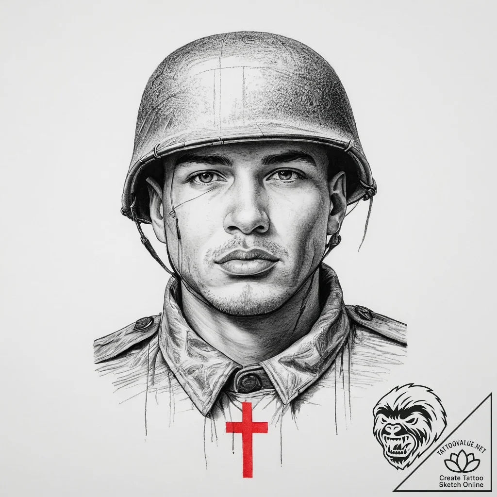 Tattoo sketch soldier with a thread, artistic... - tattoo sketch (№1756306906_0, 27.08.2025 15:01) — tattoovalue.net