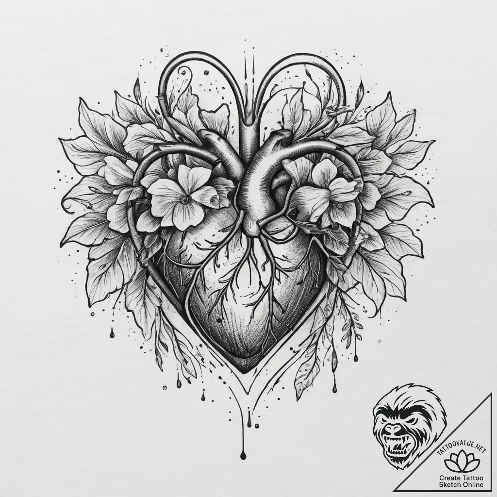 Tattoo sketch bleeding heart flower, tattoo f... - tattoo sketch (№1756307103_0, 27.08.2025 15:05) — tattoovalue.net