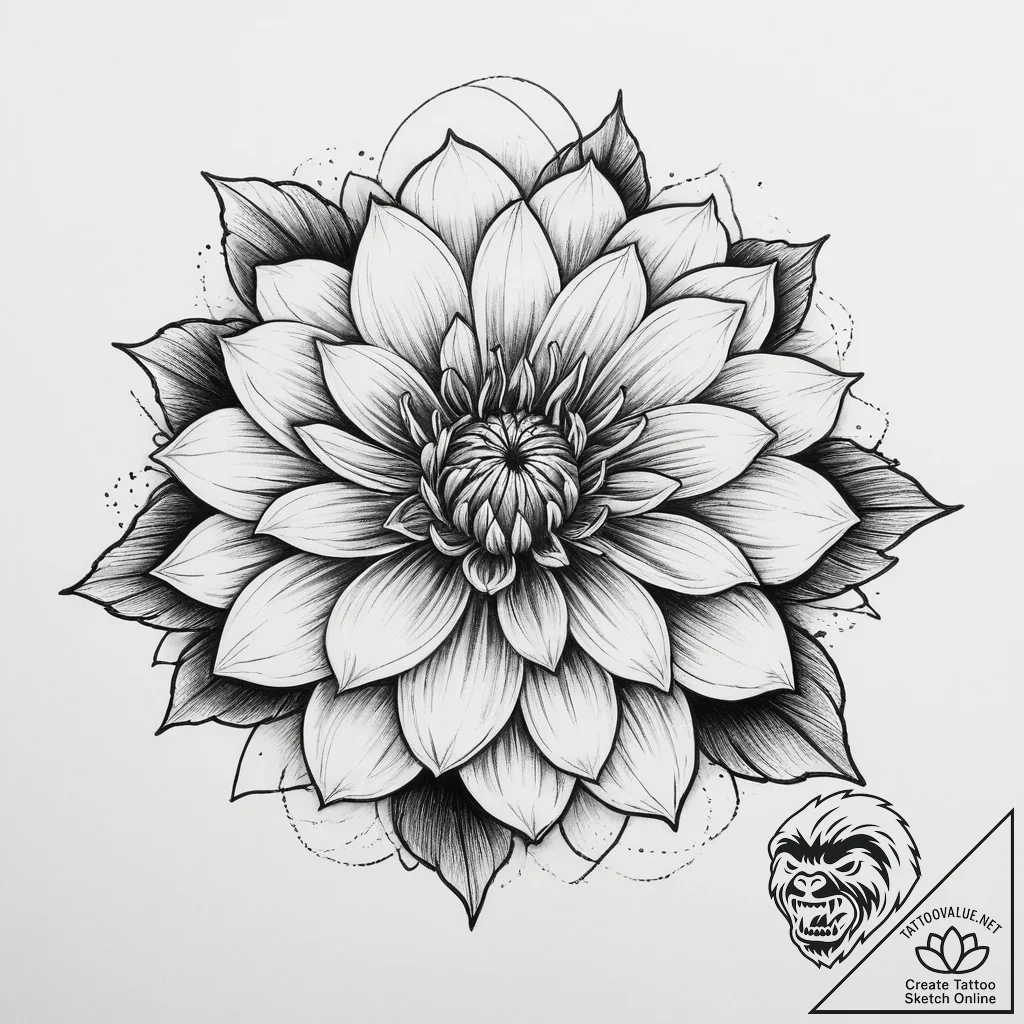 Tattoo sketch dahlia flower, tattoo flash she... - tattoo sketch (№1756308260_0, 27.08.2025 15:24) — tattoovalue.net