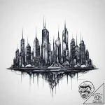 Tattoo sketch cyberpunk neon city skyline – tattoo sketch (№1756309049_0, 27.08.2025 15:37) — tattoovalue.net
