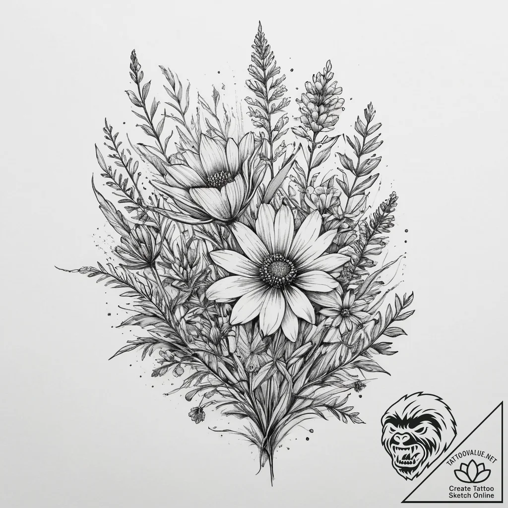 Tattoo sketch wildflower patch, artistic tatt... - tattoo sketch (№1756310819_0, 27.08.2025 16:06) — tattoovalue.net