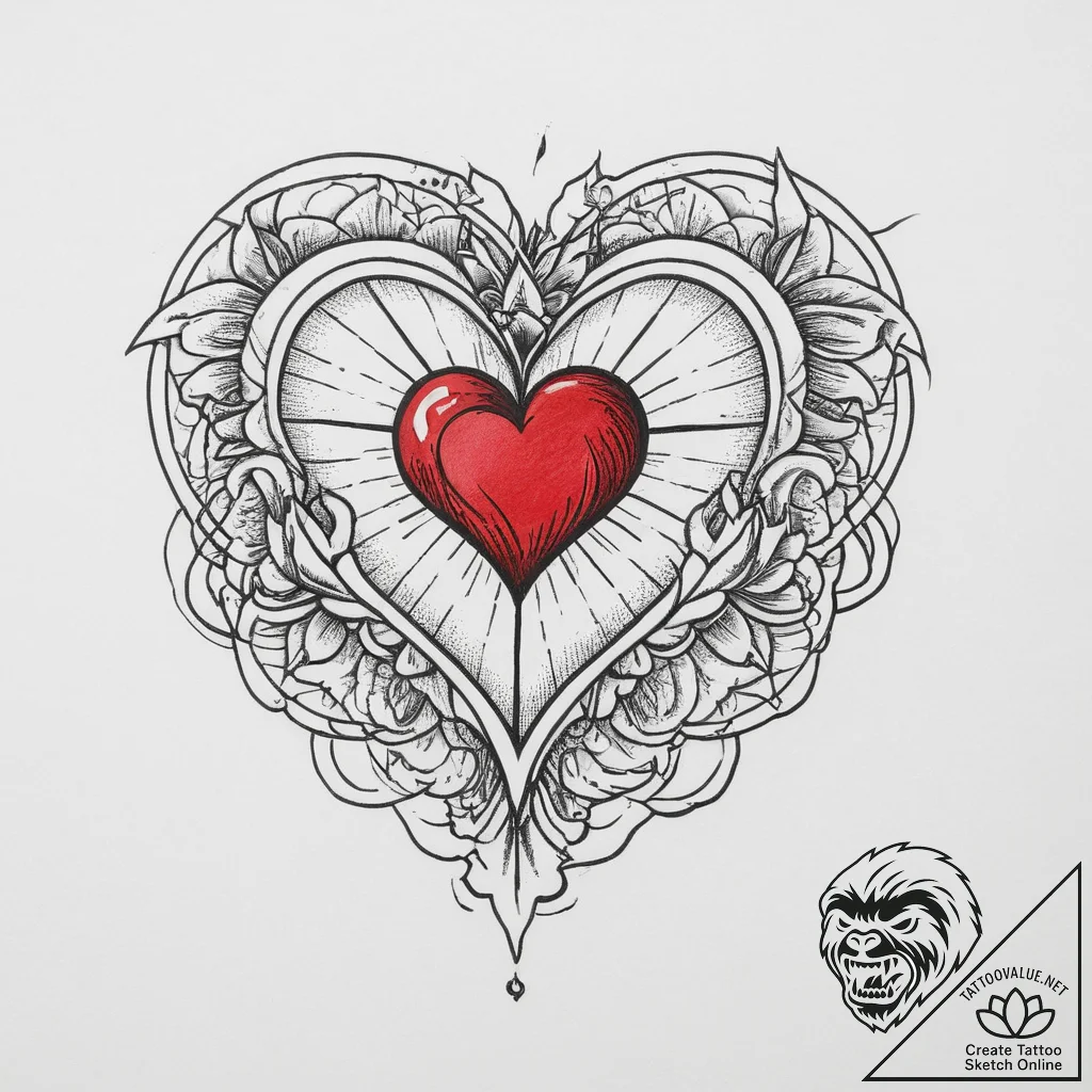 Tattoo sketch flats with a heart, tattoo line... - tattoo sketch (№1756312193_0, 27.08.2025 16:29) — tattoovalue.net