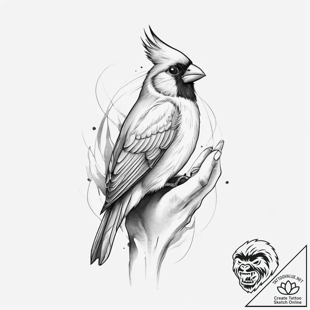 Tattoo sketch hands with a cardinal, artistic... - tattoo sketch (№1756312390_0, 27.08.2025 16:33) — tattoovalue.net