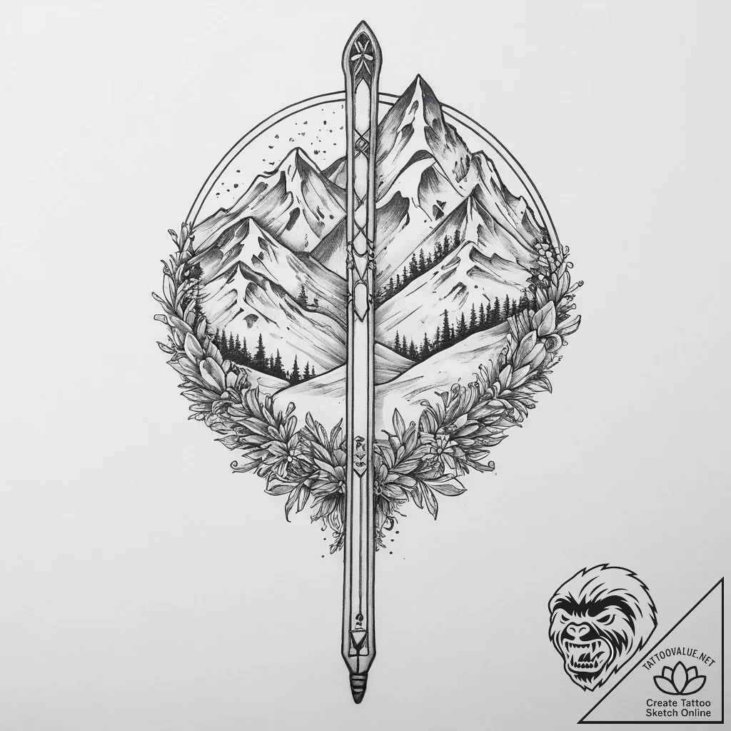 Tattoo sketch skiing ski poles and snow-cover... - tattoo sketch (№1756312585_0, 27.08.2025 16:36) — tattoovalue.net