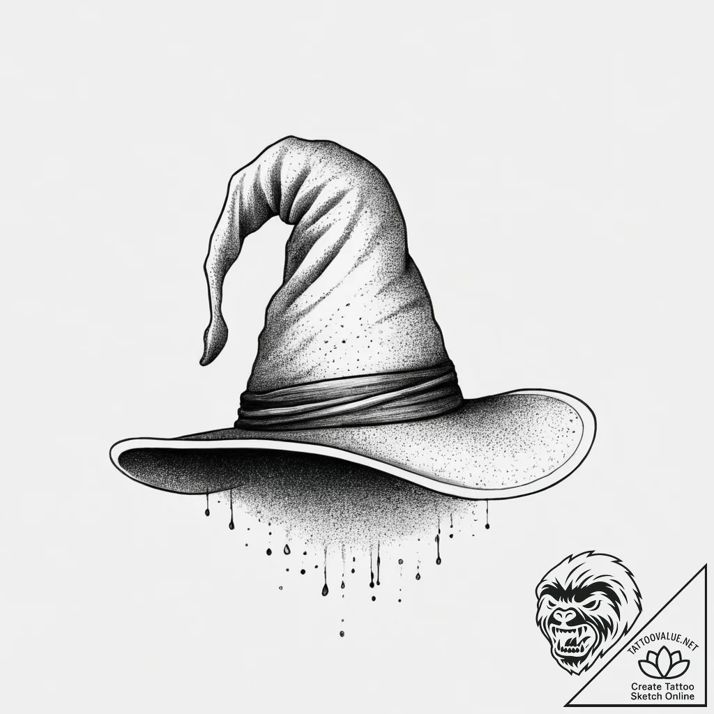 Tattoo sketch wizard's hat, ink illustration... - tattoo sketch (№1756312781_0, 27.08.2025 16:39) — tattoovalue.net