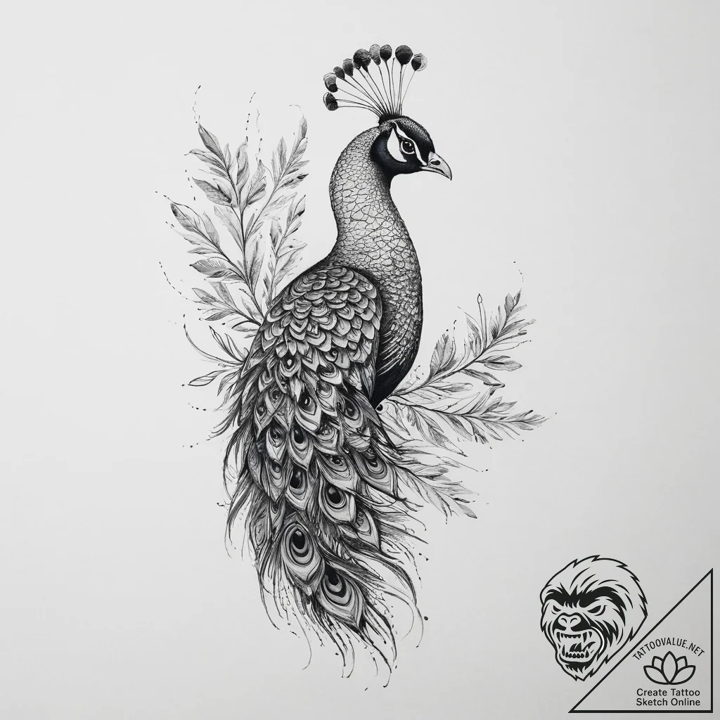 Tattoo sketch peacock tattoo, artistic tattoo... - tattoo sketch (№1756314197_0, 27.08.2025 17:03) — tattoovalue.net